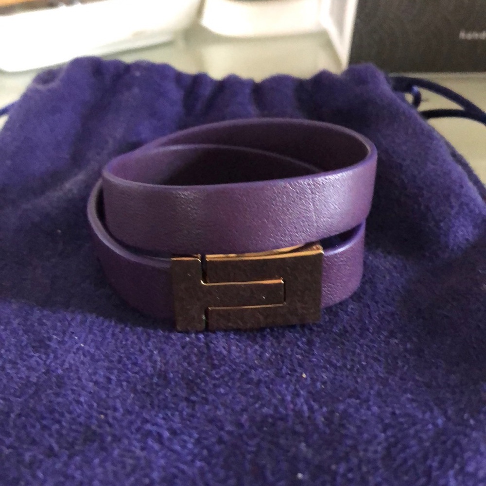 Tory burch purple gold leather wrap bracelet